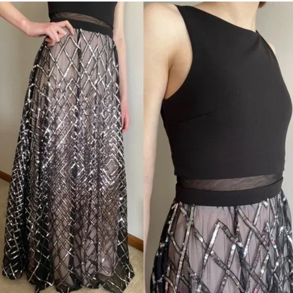 TLC Say Yes to the Prom Elegant Black and Silver Women's Maxi Dress - Picture 10 of 13